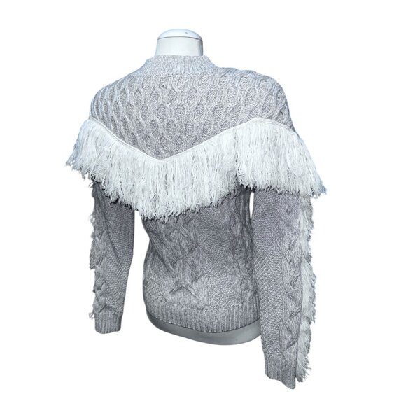 Amur Ulla Fringe Merino Wool Cable Knit Sweater With Fringe Detail Beige Sz Medi - Picture 10 of 15